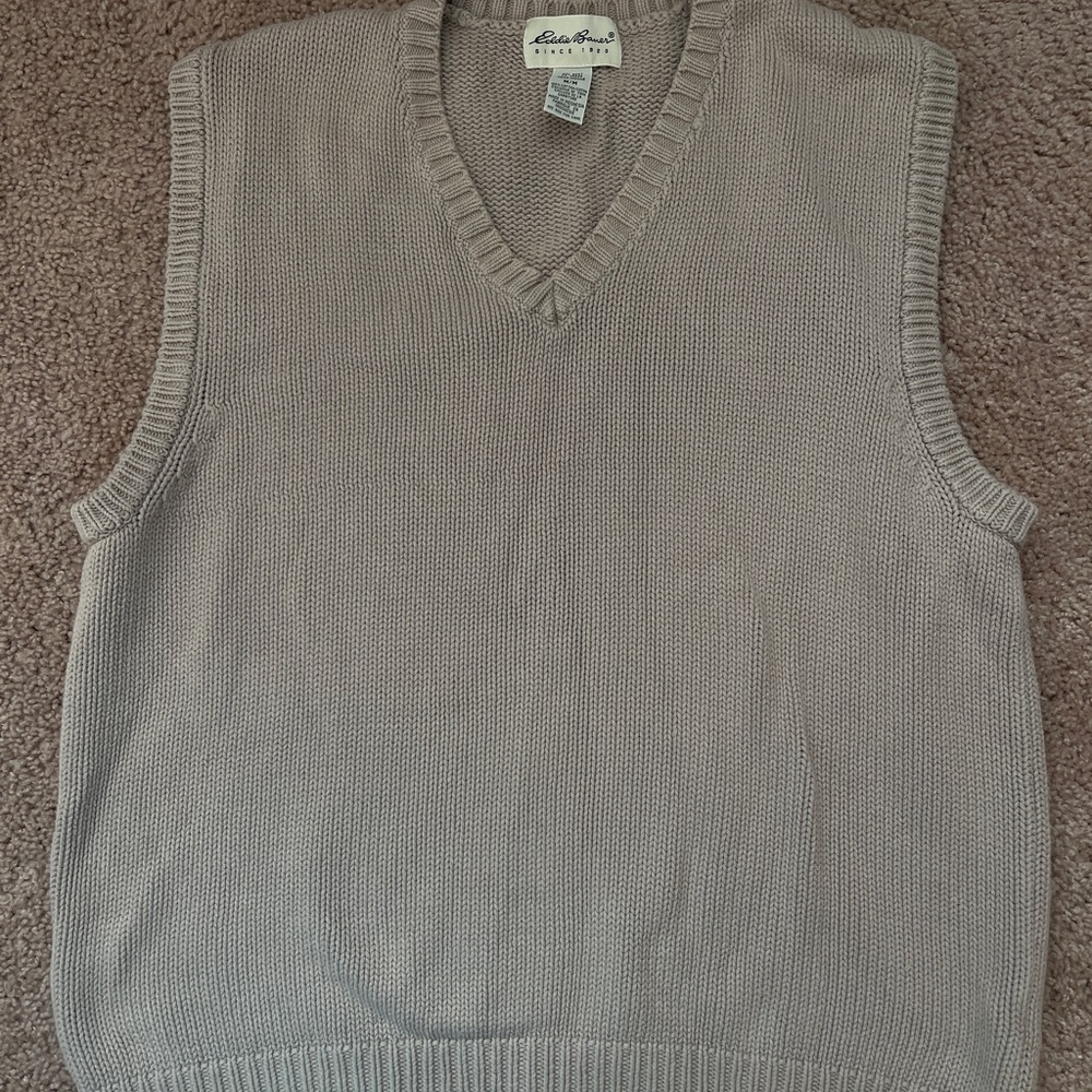 Vintage Eddie Bauer Men's Taupe V-Neck Sweater Vest